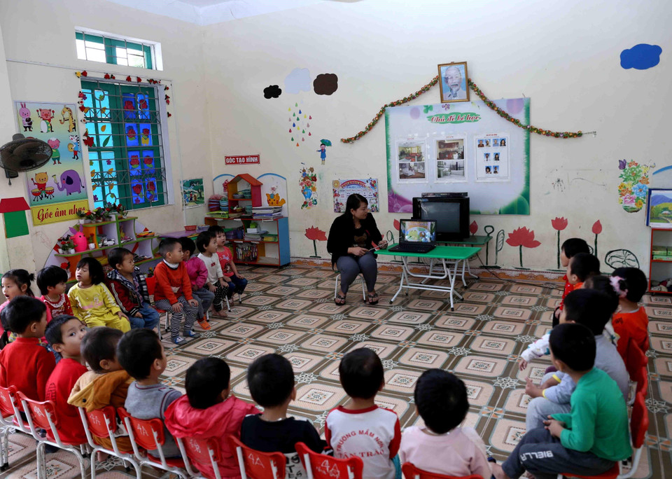 Trường Mầm non xã Song Phượng, huyện Đan Phượng được đầu tư xây dựng theo tiêu chí nông thôn mới. (Ảnh: Vũ Sinh/TTXVN)