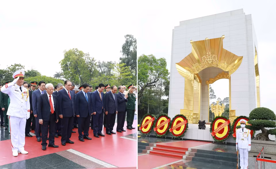 Các lãnh đạo Đảng, Nhà nước tưởng niệm các Anh hùng liệt sỹ.