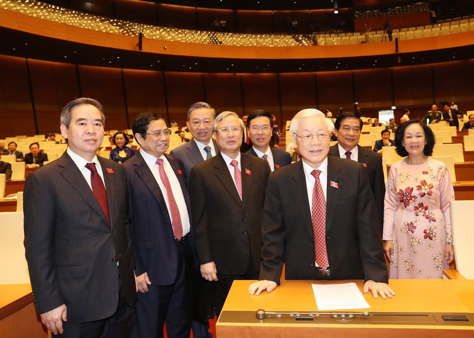 Tổng Bí thư, Chủ tịch nước Nguyễn Phú Trọng và các đại biểu tại phiên khai mạc. (Ảnh: Trọng Đức/TTXVN)