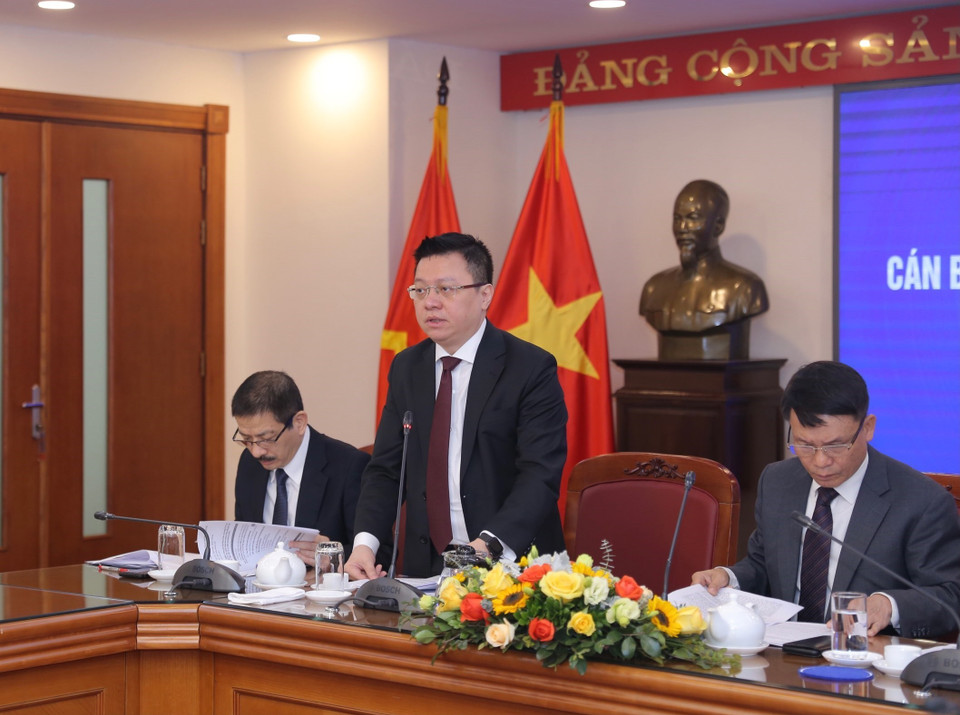 Ủy viên Trung ương Đảng, Bí thư Đảng ủy, Phó Tổng Giám đốc TTXVN Lê Quốc Minh phát biểu. (Ảnh: Hoàng Hiếu/TTXVN)