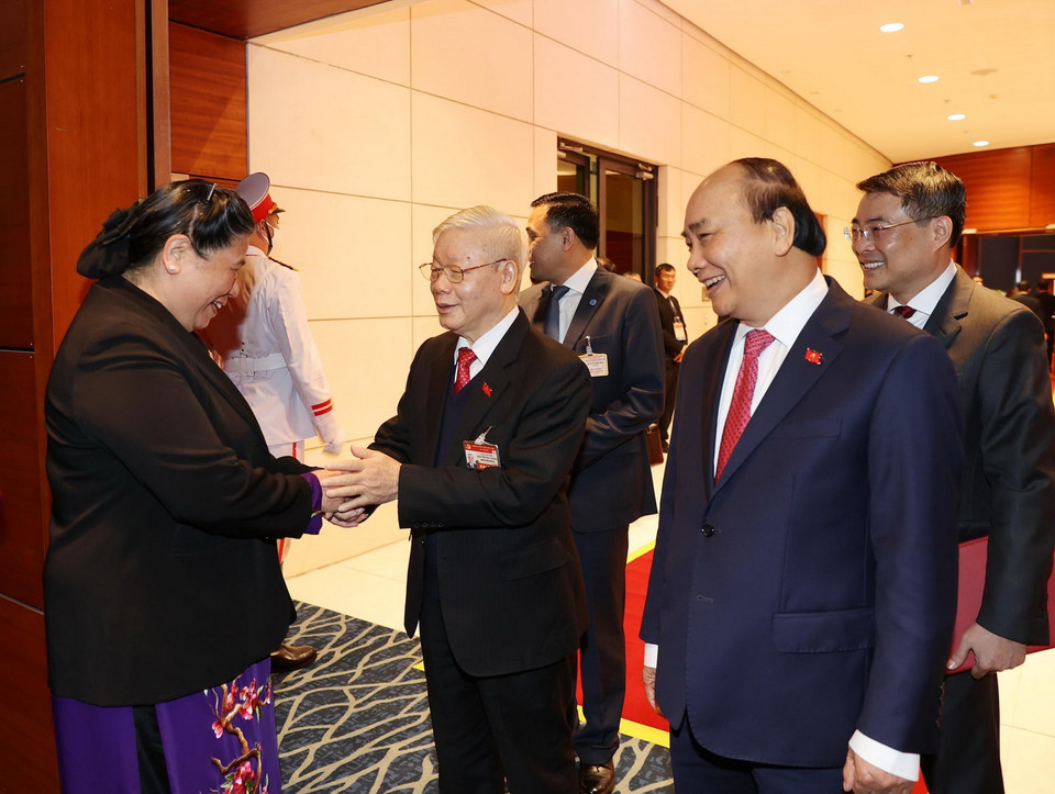 Tổng Bí thư, Chủ tịch nước Nguyễn Phú Trọng; Ủy viên Bộ Chính trị, Thủ tướng Chính phủ Nguyễn Xuân Phúc với các lãnh đạo Đảng, Nhà nước dự phiên họp trù bị Đại hội XIII của Đảng. (Nguồn: TTXVN)