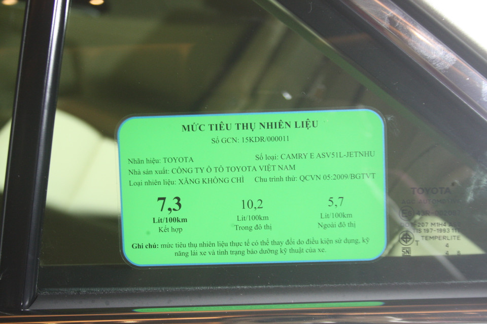 Mức tiêu thụ nhiên liệu của Camry 2.0E. (Ảnh: Việt Hùng/Vietnam+)