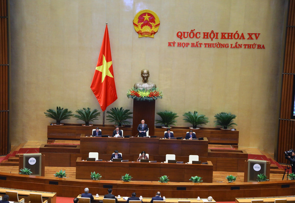 Chủ tịch Quốc hội Vương Đình Huệ phát biểu. (Ảnh: Văn Điệp/TTXVN)