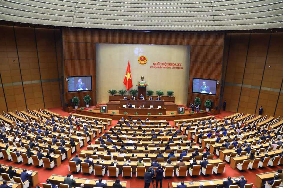 Chủ tịch Quốc hội Vương Đình Huệ phát biểu. (Ảnh: Văn Điệp/TTXVN)