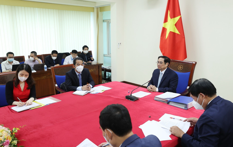 Thủ tướng Phạm Minh Chính phát biểu tại buổi điện đàm. (Ảnh: Dương Giang/TTXVN)