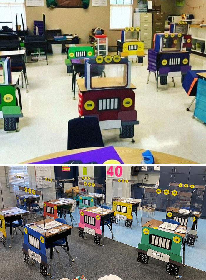 Mỗi học sinh như đang điều khiển một chiếc xe jeep để vượt qua nỗi sợ hãi về dịch bệnh. (Nguồn: Boredpanda)