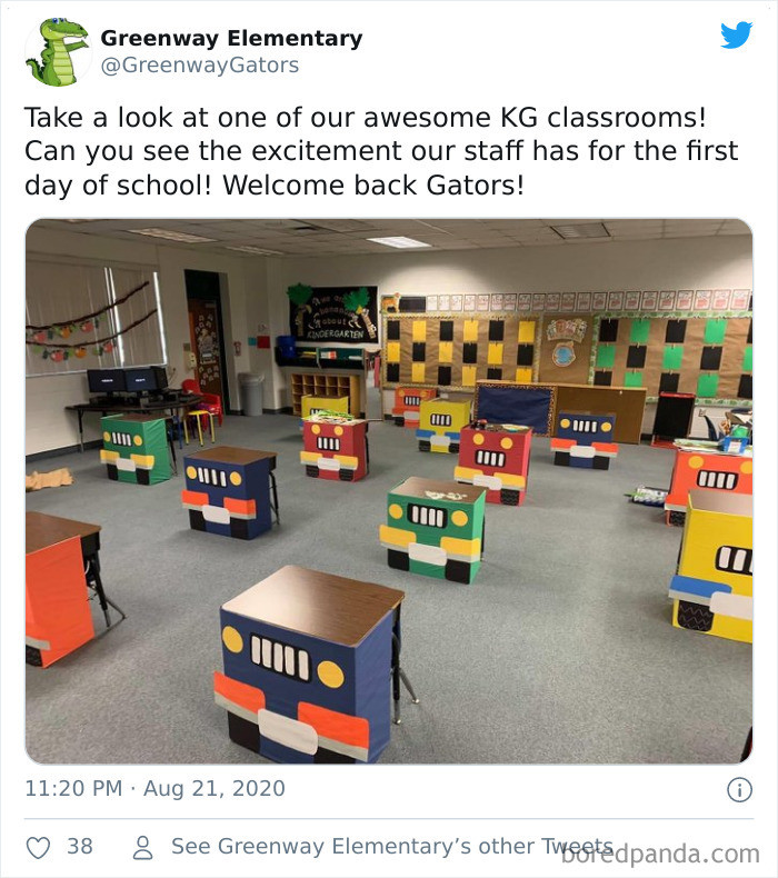 Một lớp học giãn cách xã hội rất sinh động. (Nguồn: Boredpanda)