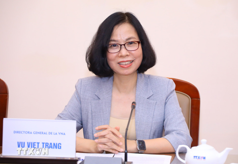 Tổng Giám đốc Thông tấn xã Việt Nam Vũ Việt Trang phát biểu. (Ảnh: Văn Điệp/TTXVN)