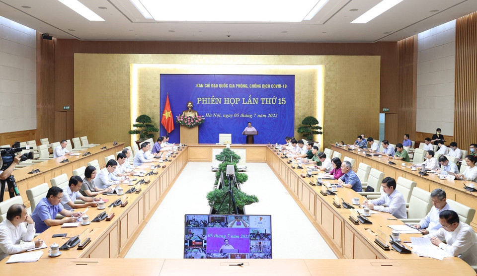 Quang cảnh phiên họp lần thứ 15 Ban Chỉ đạo Quốc gia phòng, chống dịch COVID-19. (Ảnh:Dương Giang/TTXVN)