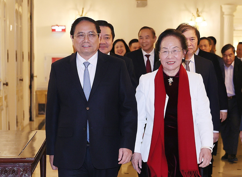 Thủ tướng Phạm Minh Chính đến dự Lễ trao Giải thưởng Nhân tài Đất Việt năm 2023. (Ảnh: Dương Giang/TTXVN)