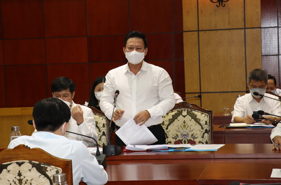 Chủ tịch UBND tỉnh Tây Ninh Nguyễn Thanh Ngọc phát biểu tại buổi làm việc. (Ảnh: Lê Đức Hoảnh/TTXVN)