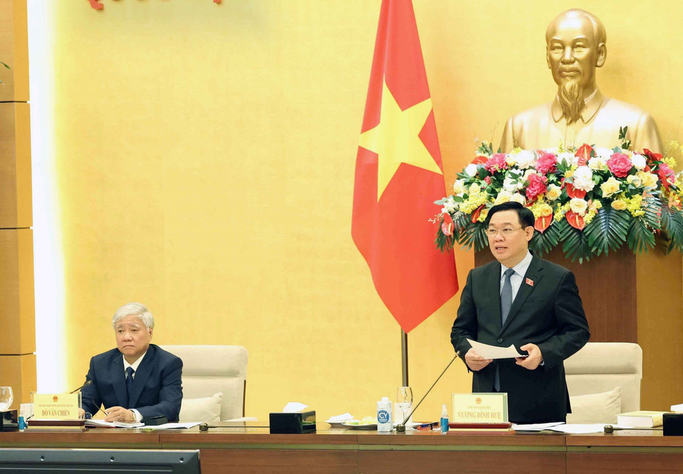 Chủ tịch Quốc hội Vương Đình Huệ phát biểu. (Ảnh: Nhan Sáng/TTXVN)