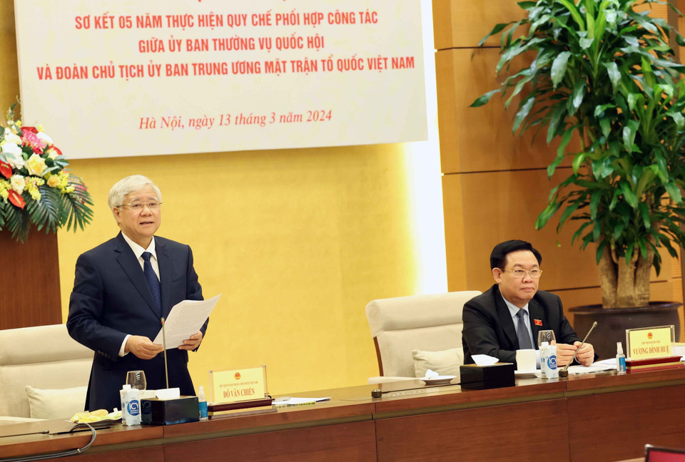 Chủ tịch Ủy ban Trung ương Mặt trận Tổ quốc Việt Nam Đỗ Văn Chiến phát biểu. (Ảnh: Nhan Sáng/TTXVN)