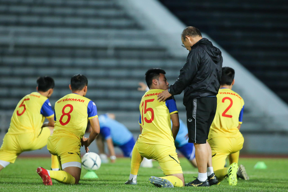 Nhiều khả năng trận đấu với Curacao, tuyển Việt Nam vẫn giữ nguyên đội hình như trận đấu với Thái Lan vừa qua. (Ảnh: Ngọc Anh/Vietnam+)