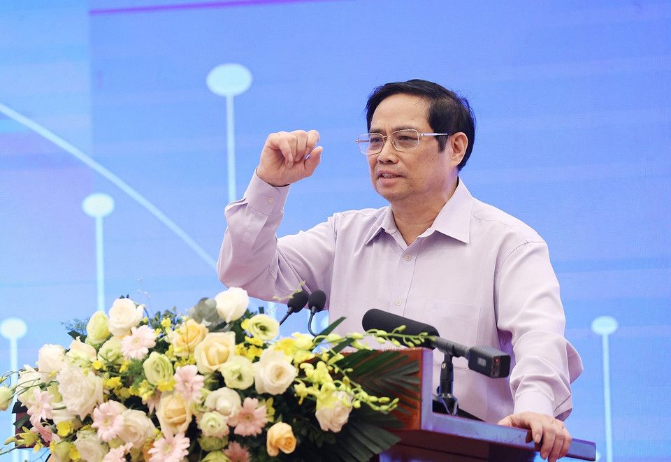 Thủ tướng Phạm Minh Chính phát biểu tại hội thảo. (Ảnh: Dương Giang/TTXVN)