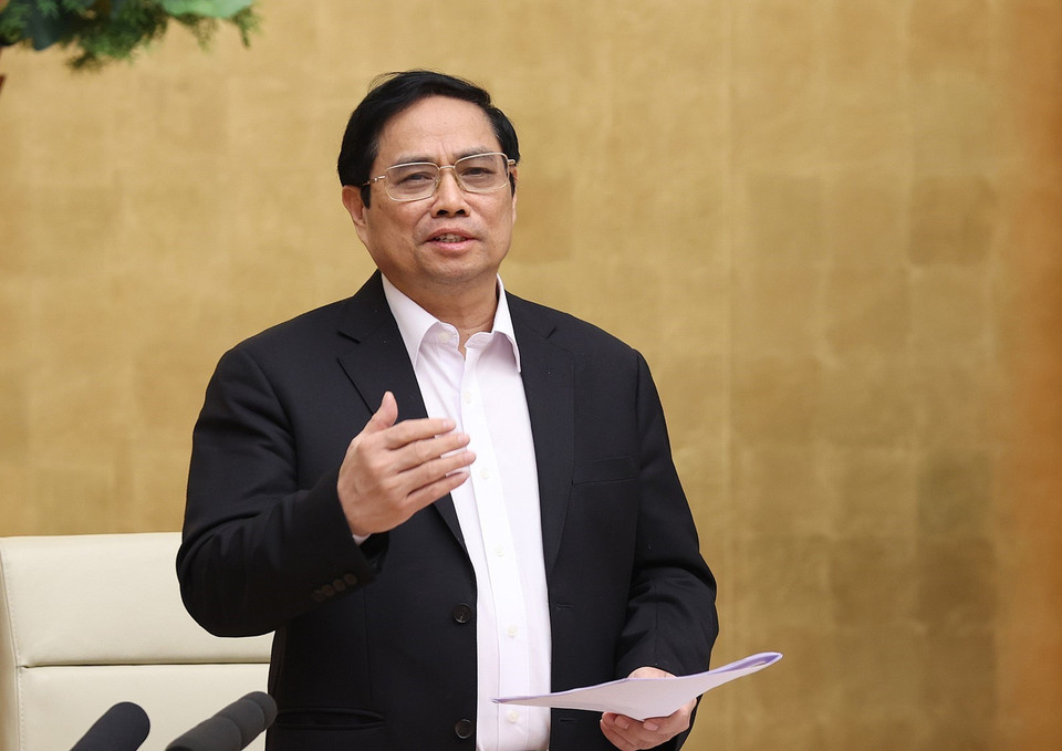 Thủ tướng Phạm Minh Chính phát biểu kết luận hội nghị. (Ảnh: Dương Giang/TTXVN)