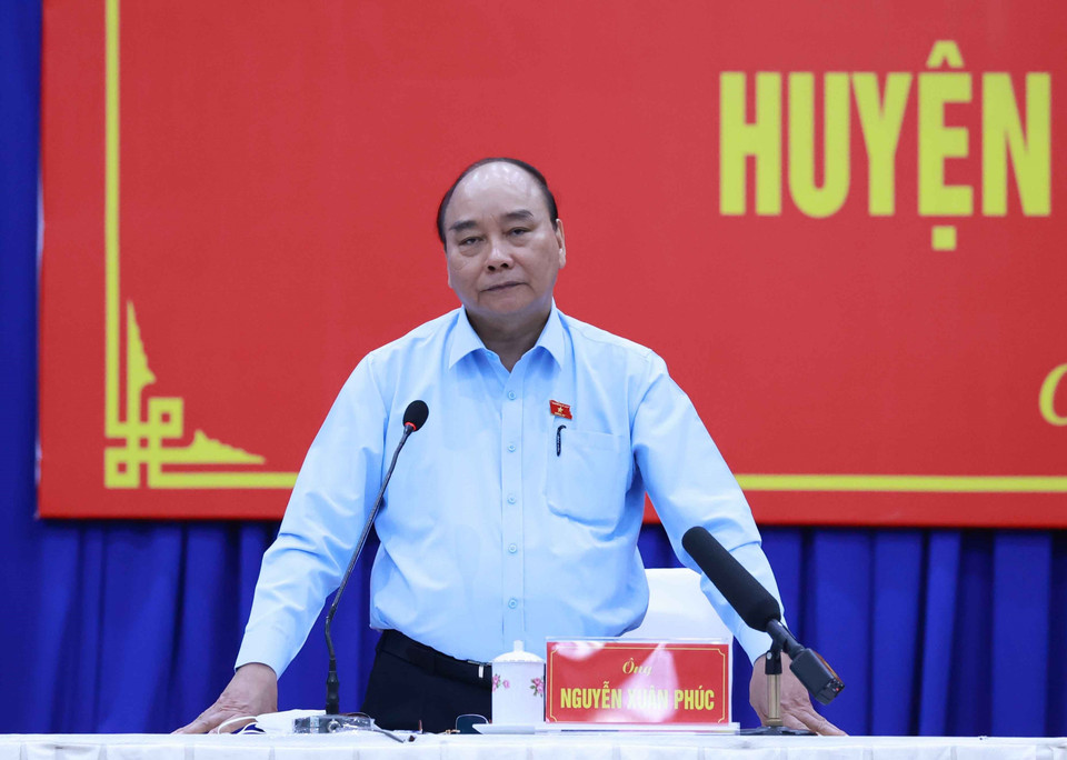 Chủ tịch nước Nguyễn Xuân Phúc phát biểu tại buổi tiếp xúc cử tri. (Ảnh: Thống Nhất/TTXVN)