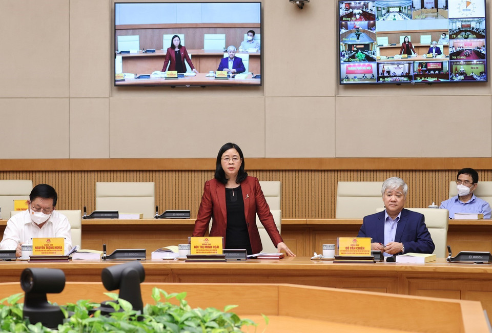 Bí thư Trung ương Đảng, Trưởng Ban Dân vận Trung ương Bùi Thị Minh Hoài phát biểu. (Ảnh: Dương Giang/TTXVN)