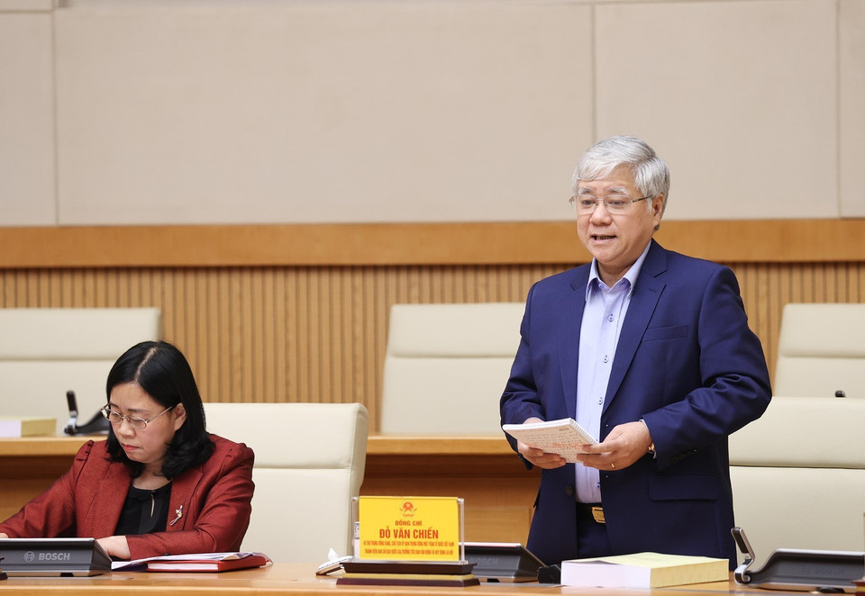 Bí thư Trung ương Đảng, Chủ tịch Ủy ban Trung ương Mặt trận Tổ quốc Việt Nam Đỗ Văn Chiến phát biểu. (Ảnh: Dương Giang/TTXVN)