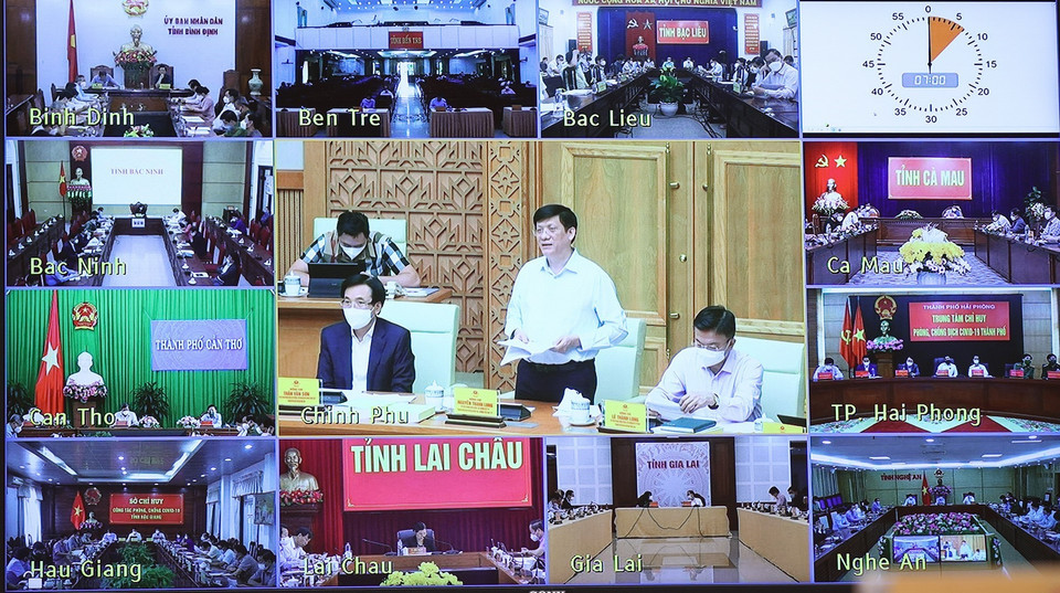 Hội nghị trực tuyến với các điểm cầu tại các địa phương trong cả nước. (Ảnh: Dương Giang/TTXVN)