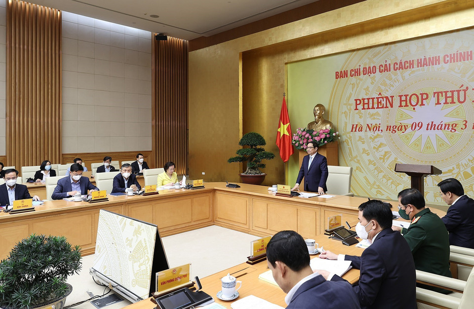 Thủ tướng Chính phủ Phạm Minh Chính nêu rõ Đảng, Nhà nước đã xác định cải cách hành chính là một trong những nhiệm vụ đột phá nhằm xây dựng, hoàn thiện nhà nước pháp quyền xã hội chủ nghĩa. (Ảnh: Dương Giang/TTXVN)