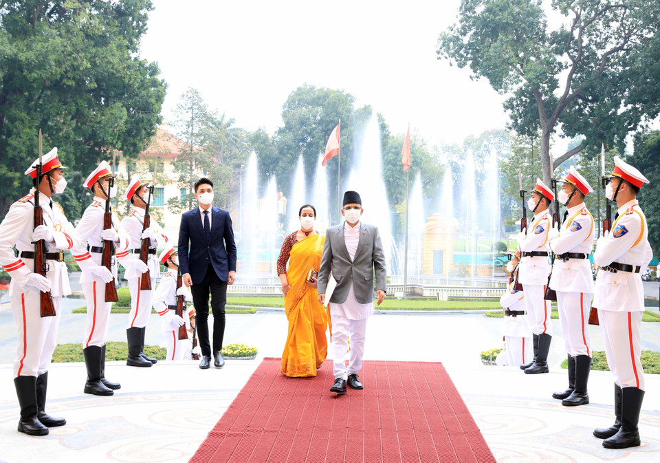 Đại sứ Nepal Ganesh Prasad Dhakal đến trình Quốc thư. (Ảnh: Thống Nhất/TTXVN)