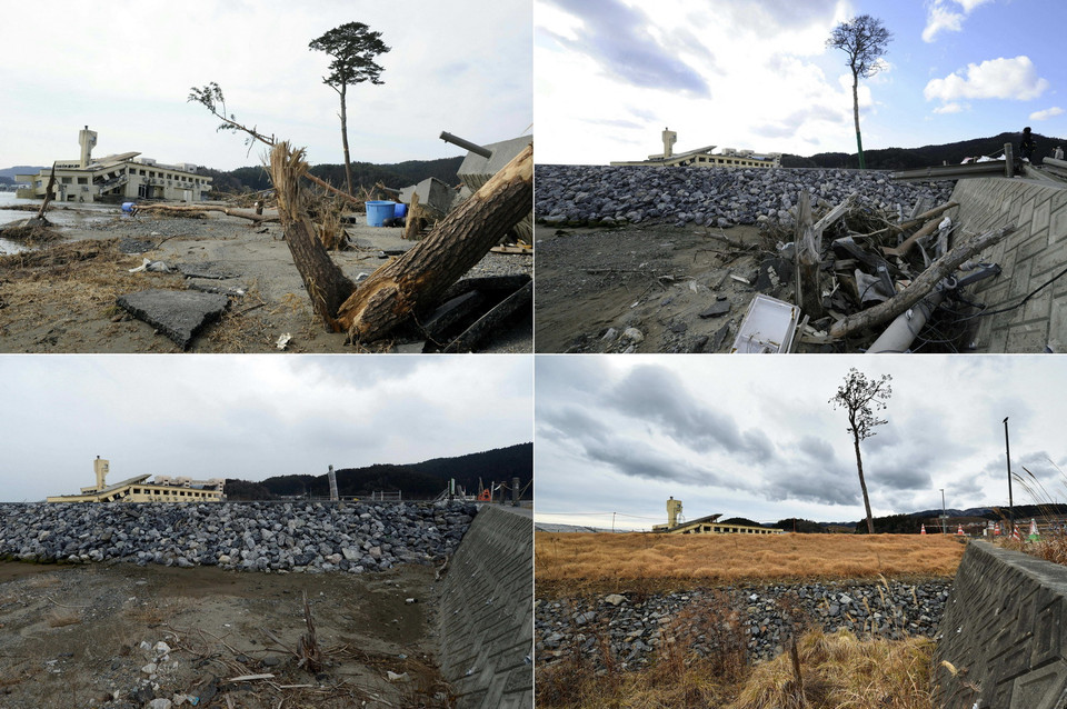 Tròn 10 năm sau thảm họa động đất và sóng thần tại vùng Đông Bắc vào ngày 11/3/2011, Nhật Bản đã nỗ lực tái thiết và phục hồi những khu vực bị tàn phá. Trong ảnh: Một khu vực tại Rikuzentakata, tỉnh Iwate, Nhật Bản, được xây dựng lại sau khi bị tàn phá do thảm họa động đất và sóng thần năm 2011. (Ảnh: AFP/TTXVN)