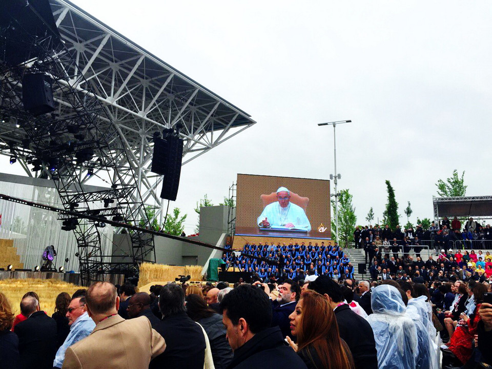 Giáo hoàng Francis cũng có bài phát biểu trong Lễ Khai mạc Expo Milano 2015. (Ảnh: Thanh-Hòa/Vietnam+)