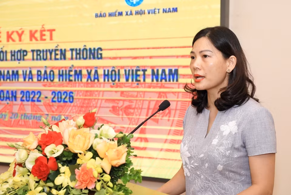 Phó Giám đốc phụ trách Trung tâm Phát triển truyền thông Thông tấn Bùi Minh Thu phát biểu. (Ảnh: Tuấn Anh/TTXVN)