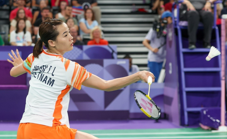 Nguyễn Thùy Linh ra quân hoàn hảo tại vòng bảng môn Cầu lông Olympic Paris 2024. (Ảnh: Hoàng Linh/TTXVN)