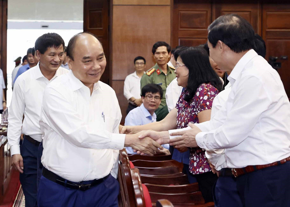 Chiều 18/5, tại thành phố Điện Biên, Chủ tịch nước Nguyễn Xuân Phúc làm việc với Ban Thường vụ tỉnh ủy và lãnh đạo chủ chốt tỉnh Điện Biên. (Ảnh: Thống Nhất/TTXVN)