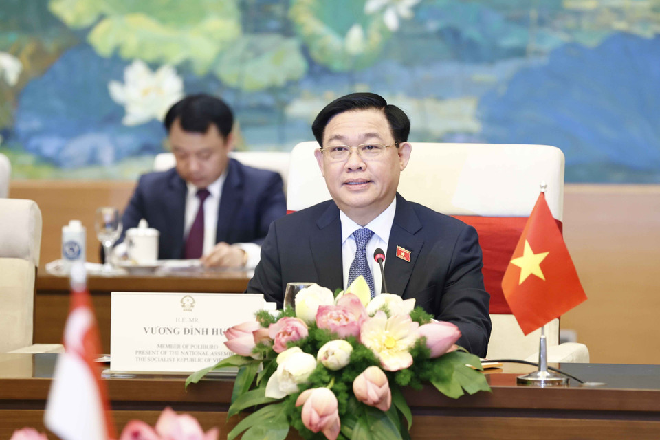 Hình ảnh Chủ tịch Quốc hội Vương Đình Huệ phát biểu. (Ảnh: Doãn Tấn/TTXVN)