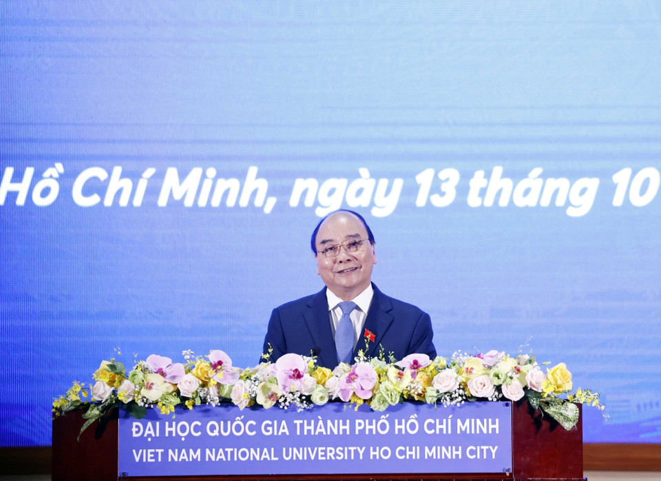 Hình ảnh Chủ tịch nước Nguyễn Xuân Phúc phát biểu tại buổi lễ. (Ảnh: Thống Nhất/TTXVN)