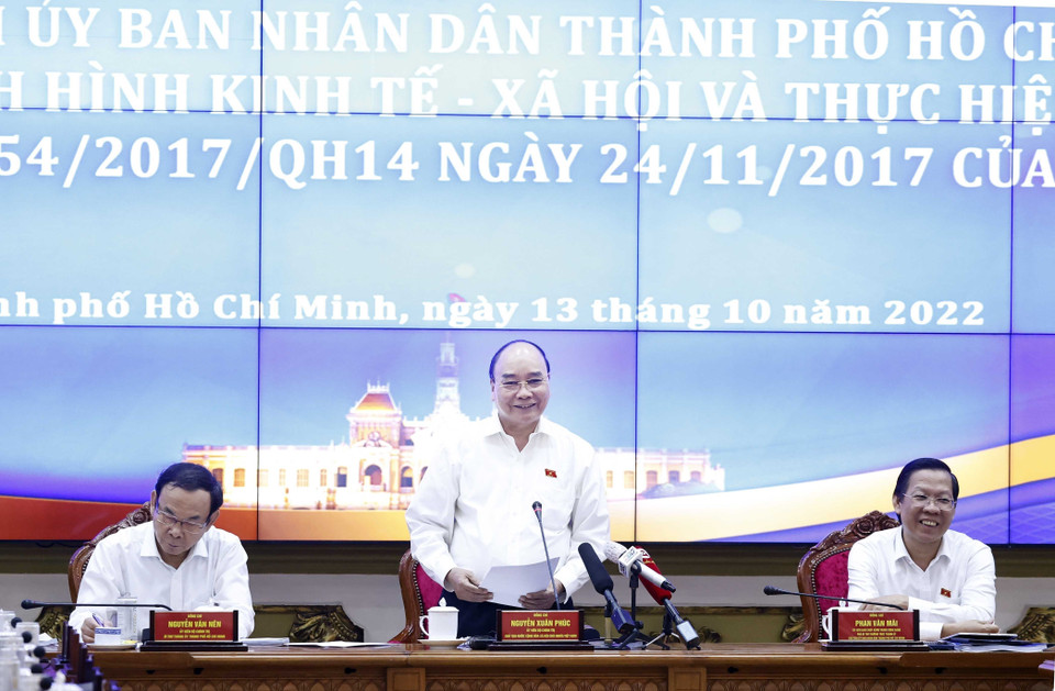 Hình ảnh Chủ tịch nước Nguyễn Xuân Phúc phát biểu tại buổi làm việc. (Ảnh: Thống Nhất/TTXVN)