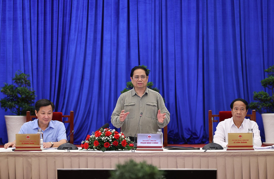 Thủ tướng Phạm Minh Chính phát biểu tại cuộc họp. (Ảnh: Dương Giang/TTXVN)