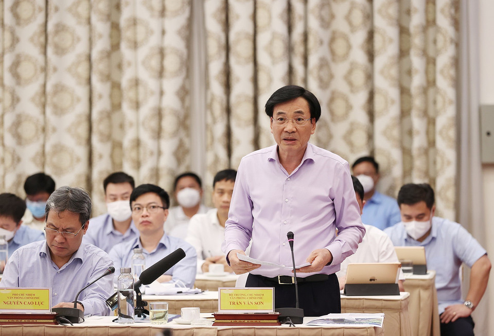 Bộ trưởng, Chủ nhiệm Văn phòng Chính phủ Trần Văn Sơn phát biểu. (Ảnh: Dương Giang/TTXVN)