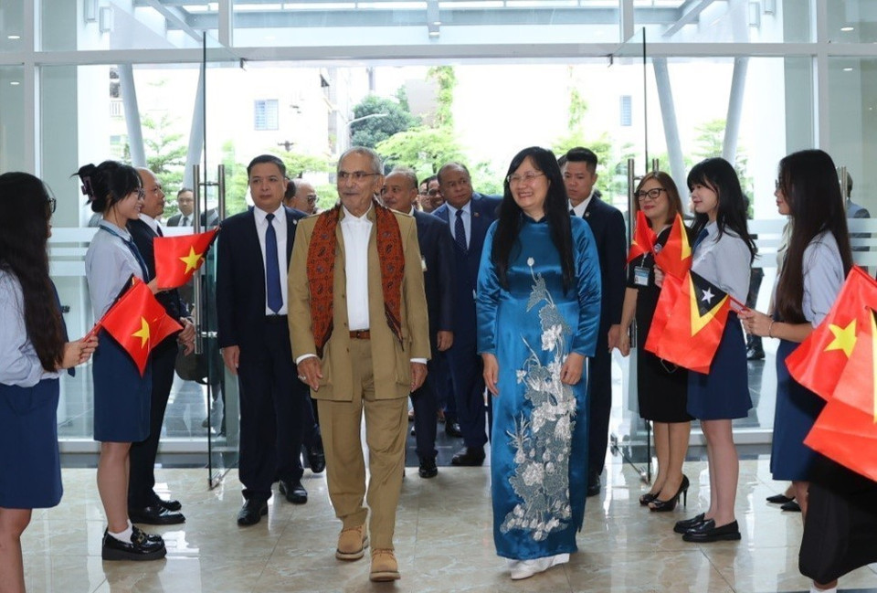 Tổng thống Timor-Leste Jose Ramos-Horta đến thăm và giao lưu với sinh viên Học viện Ngoại giao. (Ảnh: Văn Điệp/TTXVN)