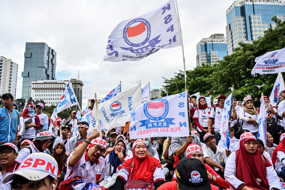 Người lao động tham gia tuần hành nhân kỷ niệm Ngày Quốc tế Lao động ở Jakatar, Indonesia ngày 1/5/2019. (Ảnh: AFP/TTXVN