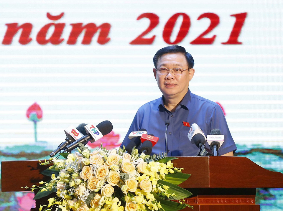 Chủ tịch Quốc hội Vương Đình Huệ phát biểu. (Ảnh: Doãn Tấn/TTXVN)