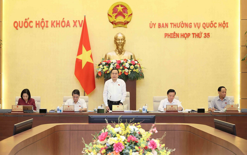 Chủ tịch Quốc hội Trần Thanh Mẫn phát biểu khai mạc Phiên họp thứ 35 của Ủy ban Thường vụ Quốc hội. (Ảnh: An Đăng/TTXVN)