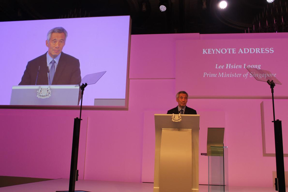 Thủ tướng Singapore Lý Hiển Long phát biểu dẫn đề phiên khai mạc. (Nguồn: Việt Hải-Lê Hải-Mỹ Bình/Vietnam+)