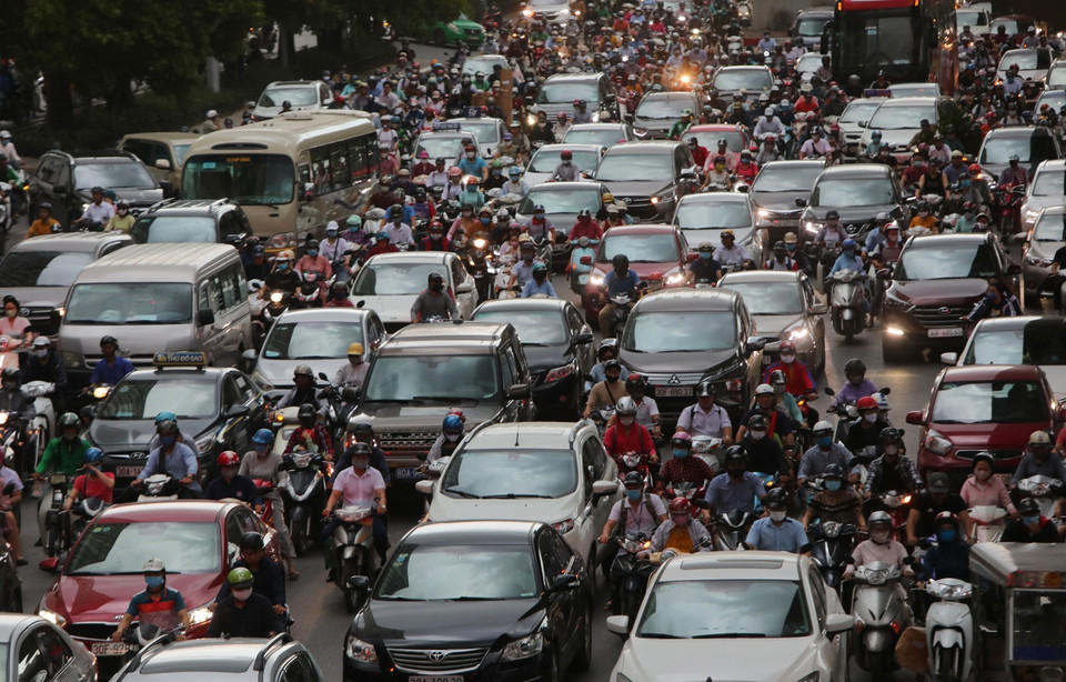 Đường Thành Xuân-Nguyễn Trãi là một trong những điểm đen ùn tắc giao thông lâu nay của Hà Nội (ảnh chụp lúc 18h30). (Ảnh: Thành Đạt/TTXVN)