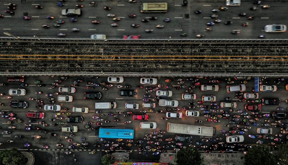 Đường Thành Xuân-Nguyễn Trãi là một trong những điểm đen ùn tắc giao thông lâu nay của Hà Nội (ảnh chụp lúc 18h30). (Ảnh: Thành Đạt/TTXVN)