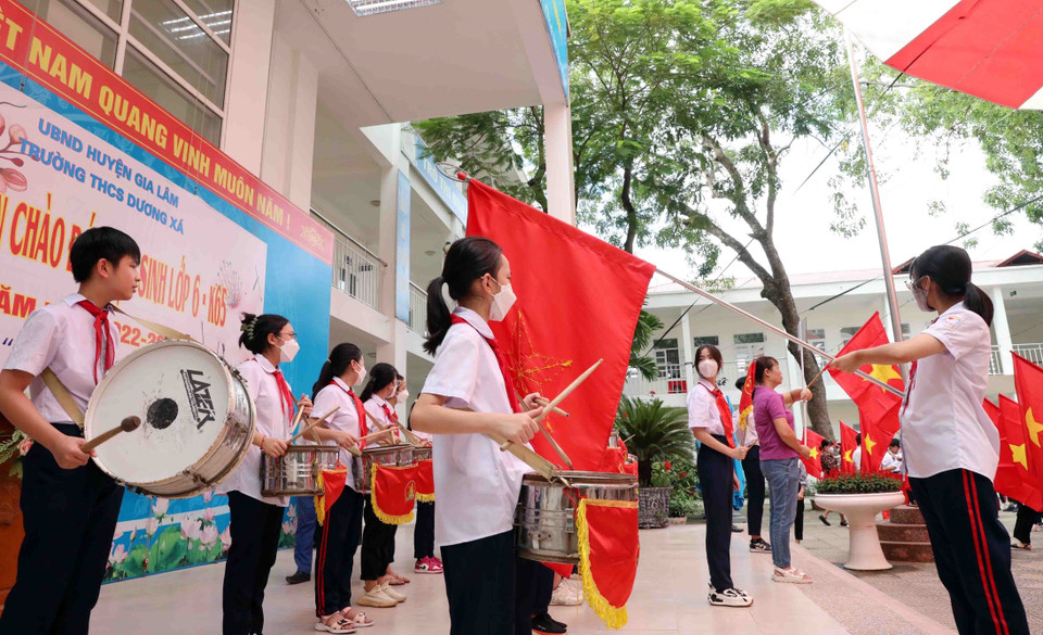 Lễ khai giảng 5/9 sắp tới sẽ được tổ chức gọn nhẹ, với học sinh là trung tâm, chú trọng việc tổ chức đón học sinh đầu cấp, đảm bảo thực sự trở thành ngày hội khai trường của học sinh. (Ảnh: Thanh Tùng/TTXVN)