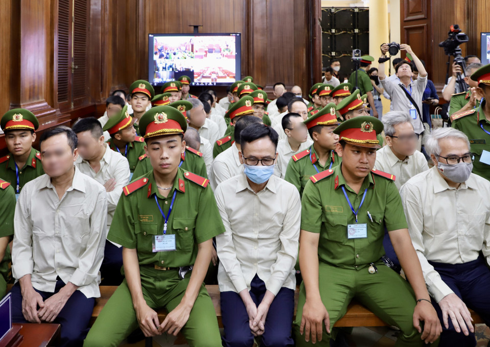 Các bị cáo tại phiên tòa. (Ảnh: Hồng Giang/TTXVN)