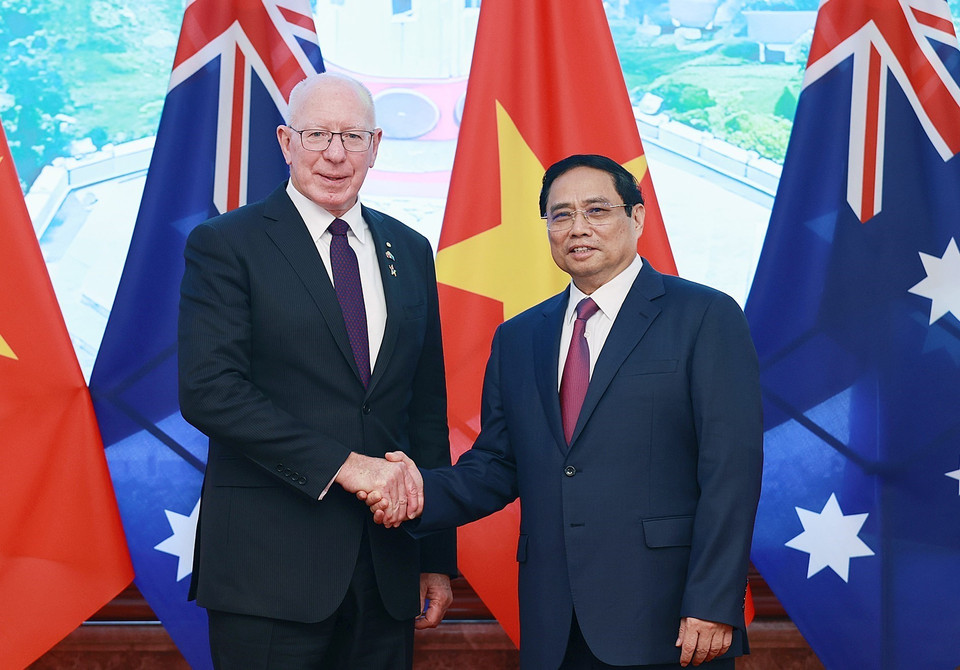 Thủ tướng Phạm Minh Chính và Toàn quyền Australia David Hurley. (Ảnh: Dương Giang/TTXVN)