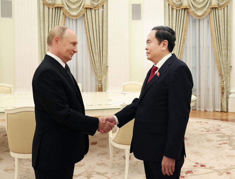 Chủ tịch Quốc hội Trần Thanh Mẫn hội kiến Tổng thống Liên bang Nga Vladimir Putin. (Ảnh: Thống Nhất/TTXVN)