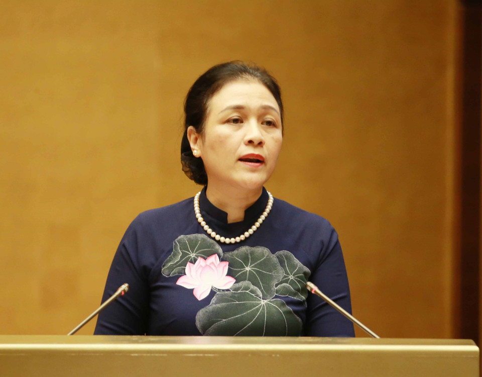 Chủ tịch Liên hiệp các tổ chức hữu nghị Việt Nam Nguyễn Phương Nga trình bày tham luận tại hội nghị. (Ảnh: Phương Hoa/TTXVN)