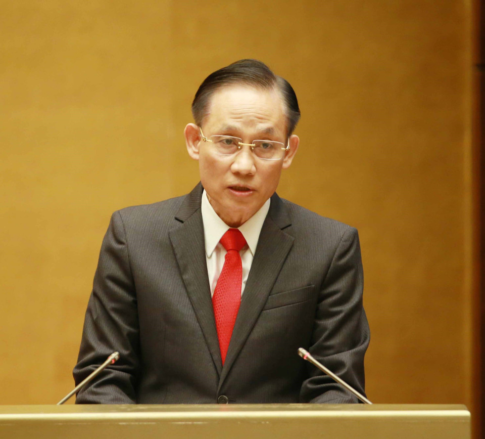 Ông Lê Hoài Trung, Ủy viên Trung ương Đảng, Trưởng Ban Đối ngoại Trung ương trình bày tham luận tại hội nghị. (Ảnh: Phương Hoa/TTXVN)