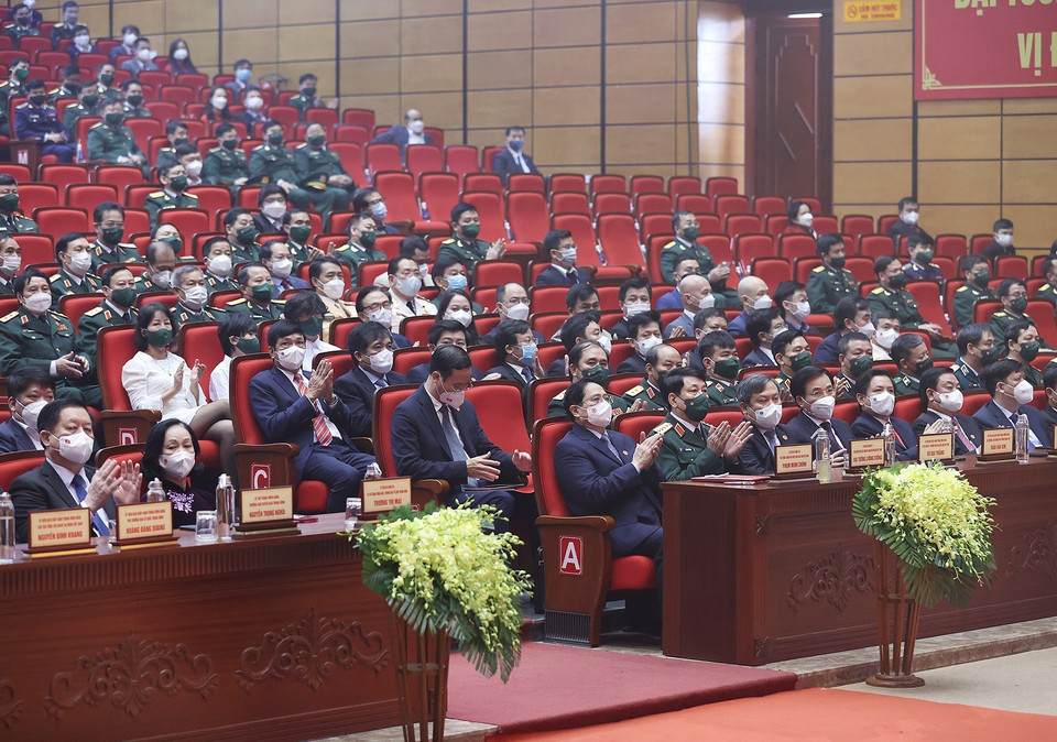 Thủ tướng Phạm Minh Chính và các đại biểu tham dự buổi lễ. (Ảnh: Dương Giang/TTXVN)